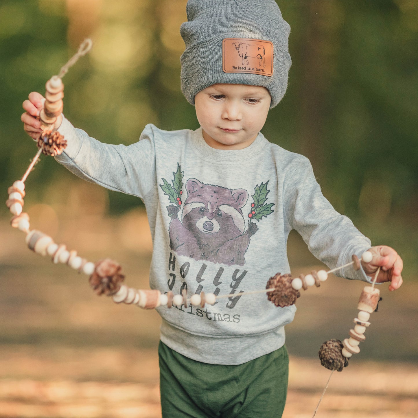 "Have a Holly Jolly Christmas" Woodland Raccoon Holiday Long Sleeve Shirt