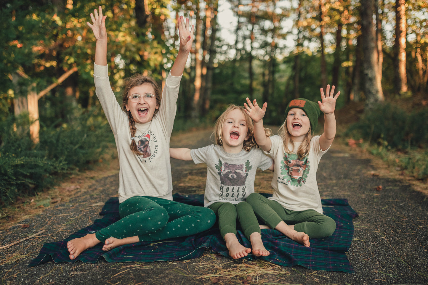 "Have a Holly Jolly Christmas" Woodland Raccoon Holiday Kid Tee