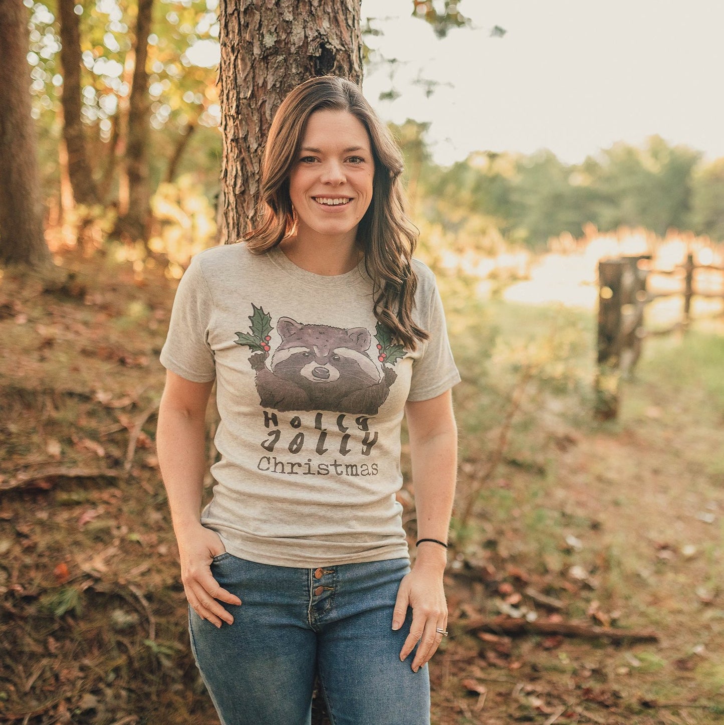 "Holly Jolly" Woodland Raccoon Mommy & Me ADULT Unisex tee