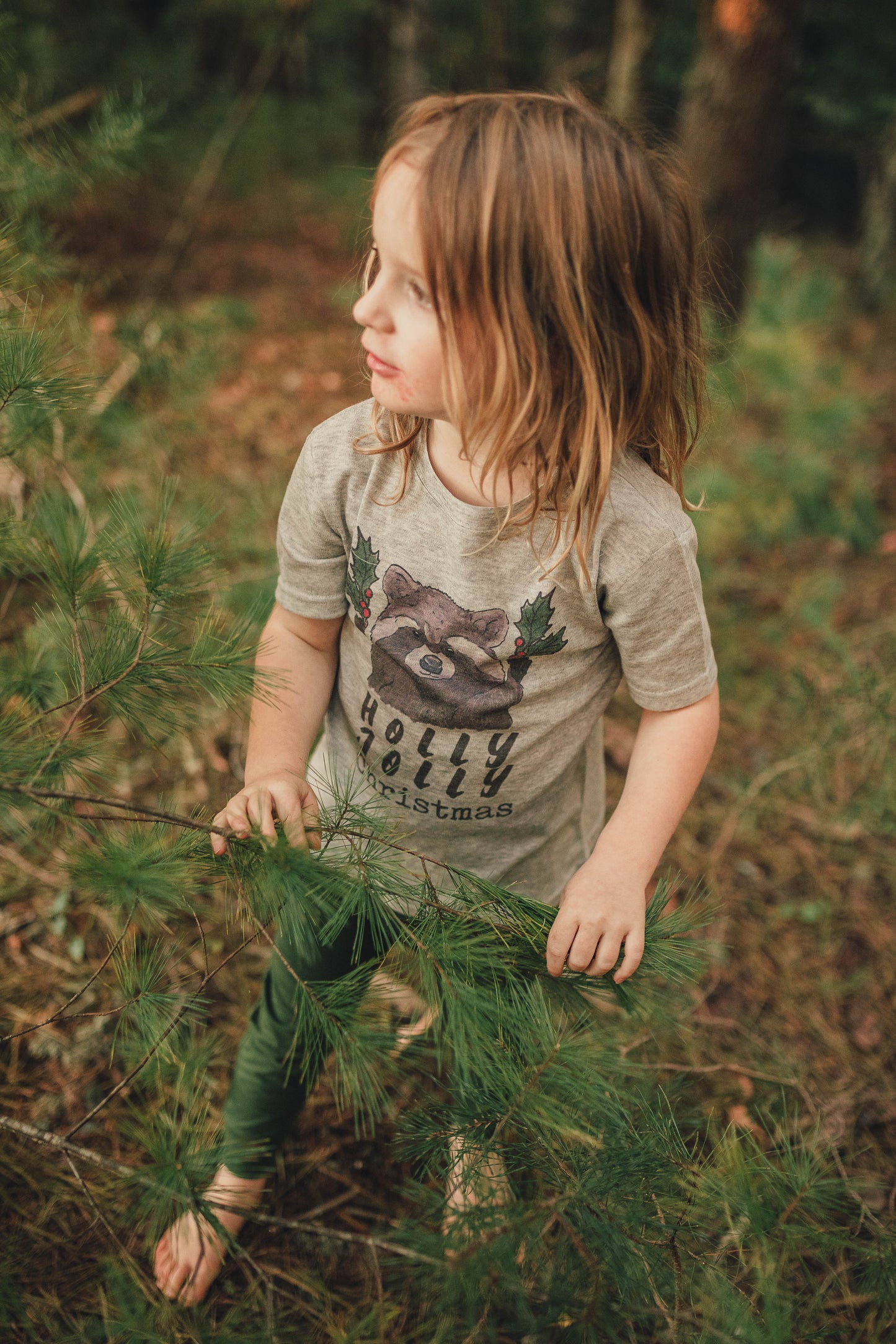 "Have a Holly Jolly Christmas" Woodland Raccoon Holiday Kid Tee