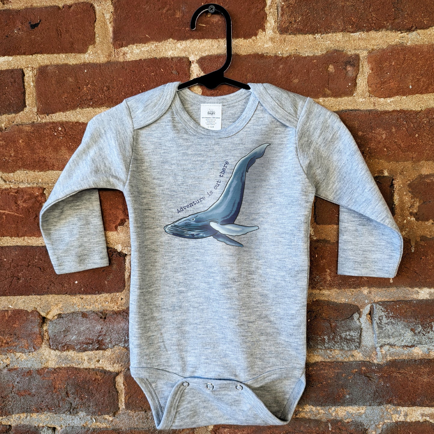 "Adventure is out there" WHALE Ocean Beach Grey Baby Body Suit