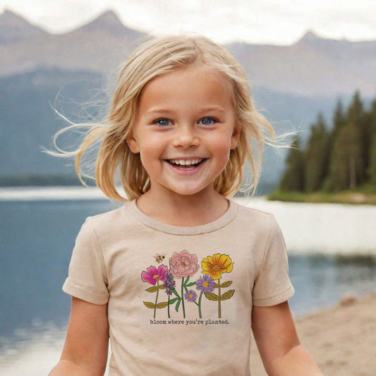 "Bloom where you're planted" Youth Kids Wildflower Nature T-shirt