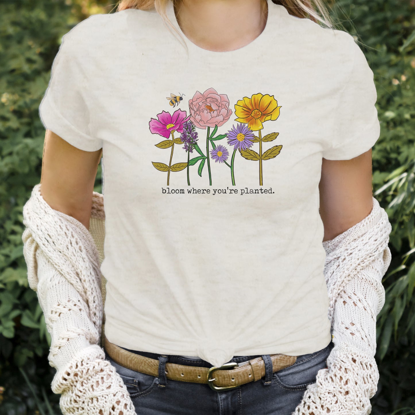 "Bloom where you're planted" Cute Adult Wildflower Mommy & Me matching Women & girls T-shirt