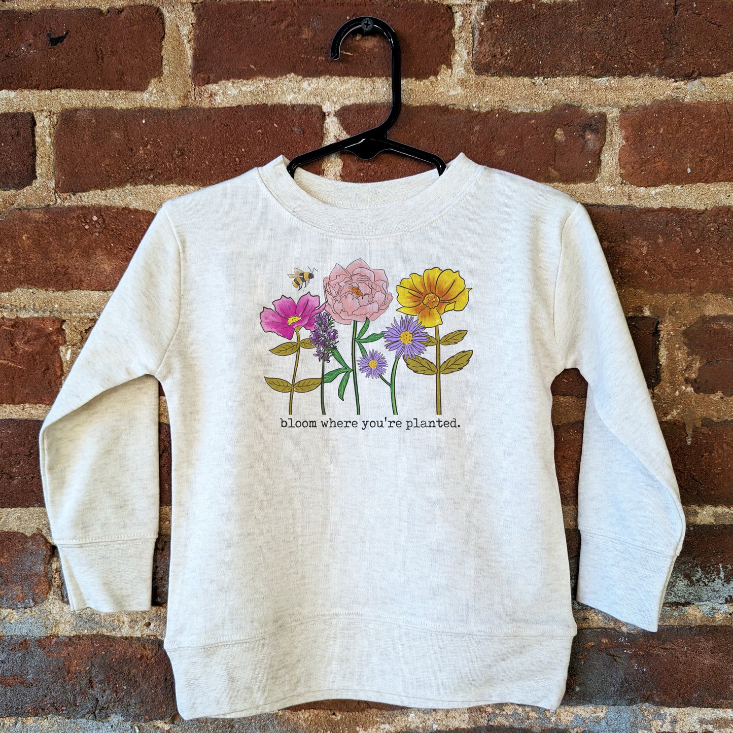 "Bloom where you're planted" Youth Kids Nature Wildflower Long Sleeve T-shirt