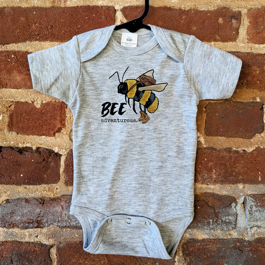 "Bee Adventurous" Grey Nature Baby Body Suit