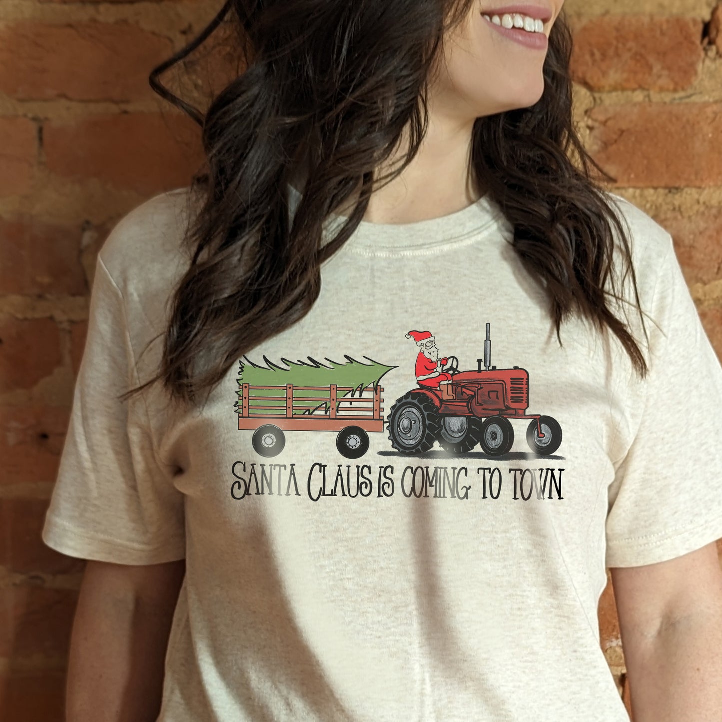 "Santa Claus is coming to town" Country Western Tractor Christmas Mommy & Me ADULT tee