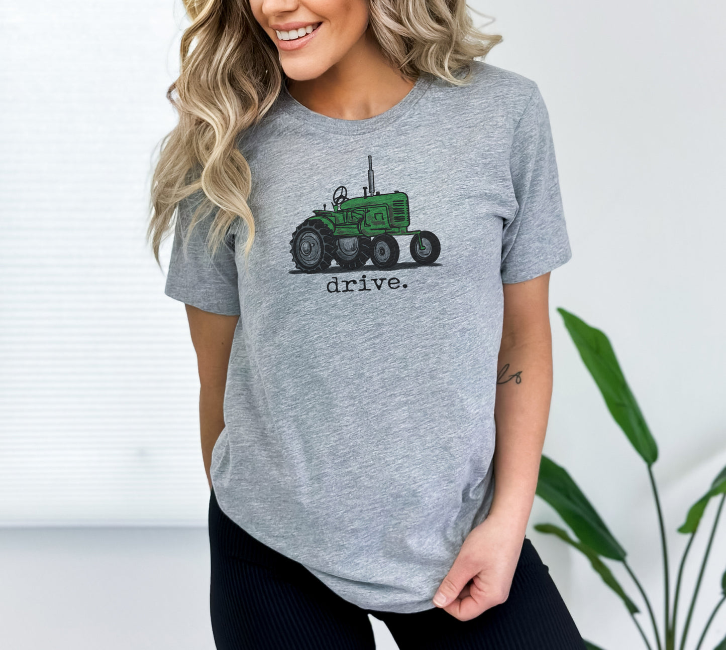 ADULT "drive" Grey T-shirt Green Tractor Unisex Farm Tee