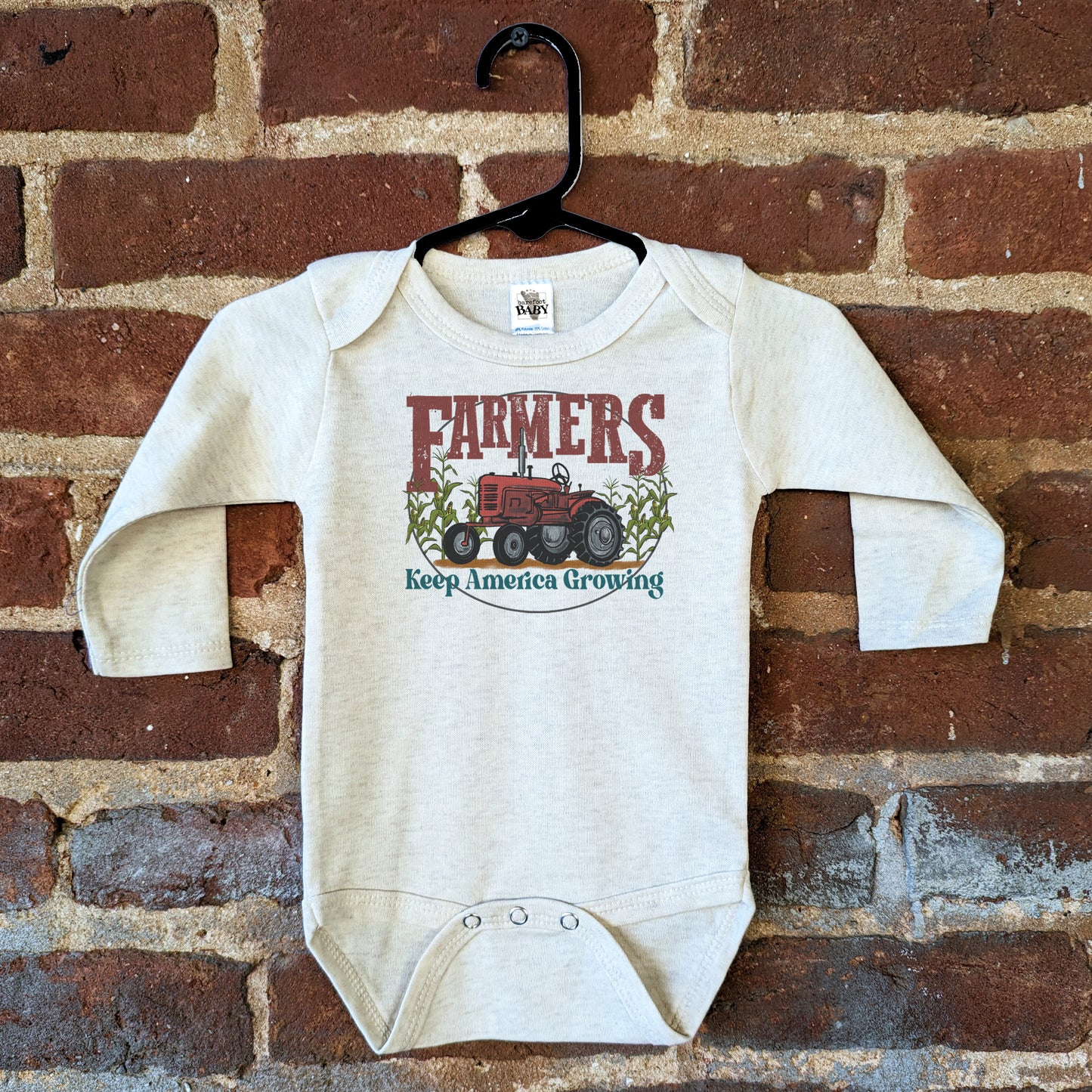 "Farmers keep America growing" Beige Farm baby red tractor  outfit