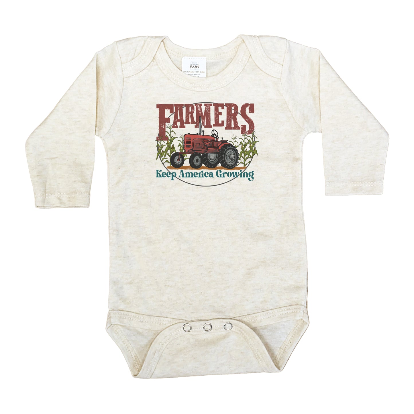 "Farmers keep America growing" Beige Farm baby red tractor  outfit