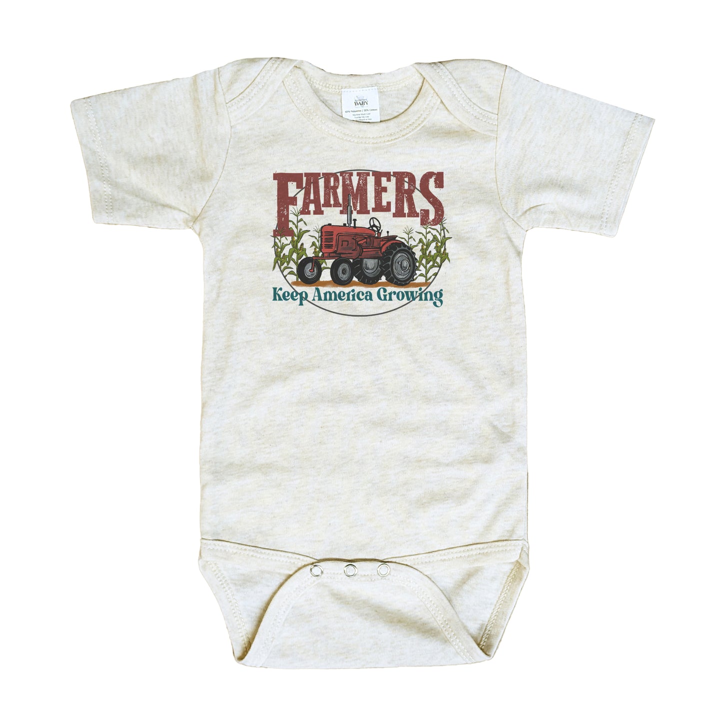 "Farmers keep America growing" Beige Farm baby red tractor  outfit