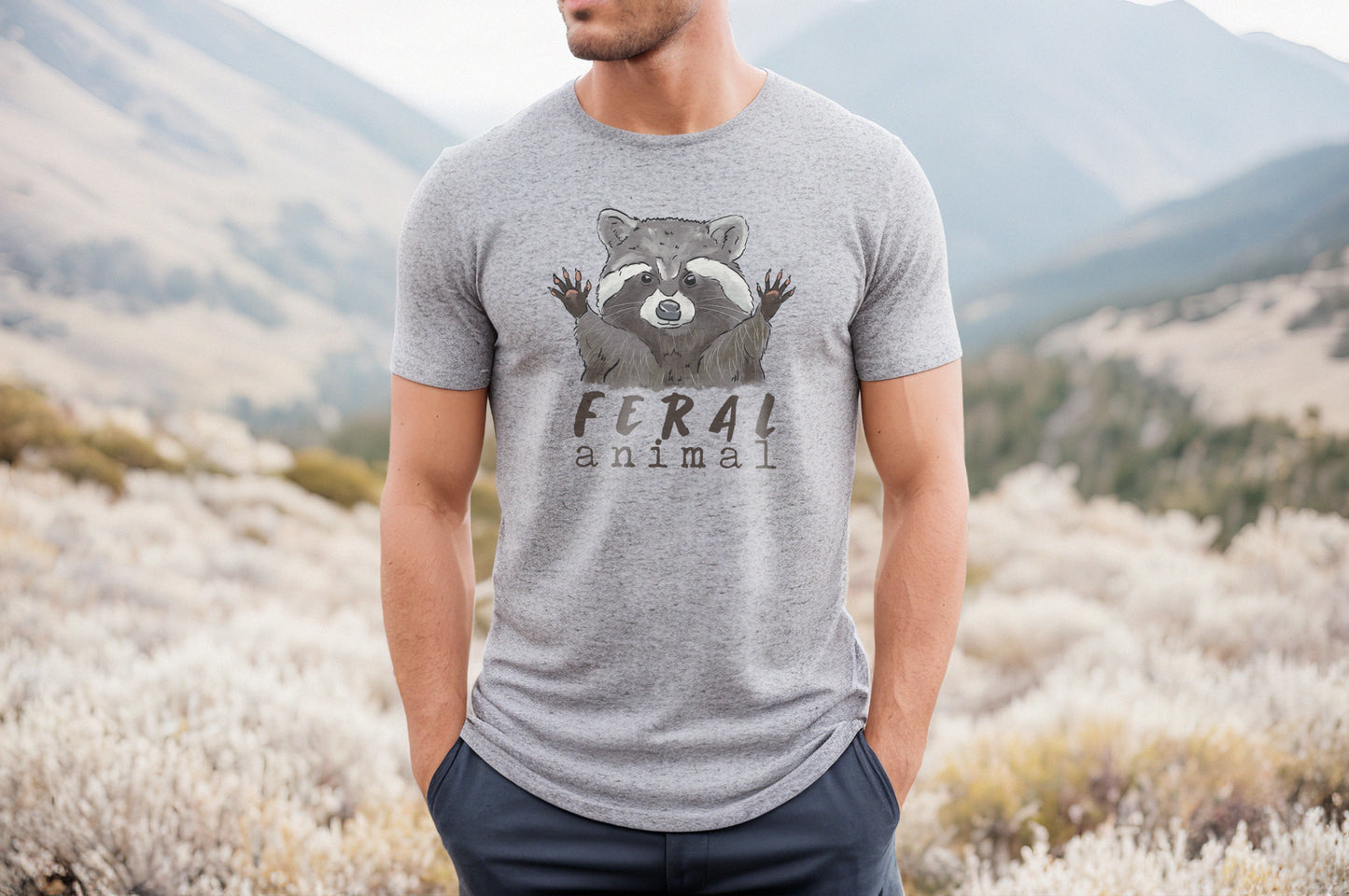 "Feral Animal" Grey Woodland Raccoon ADULT tee