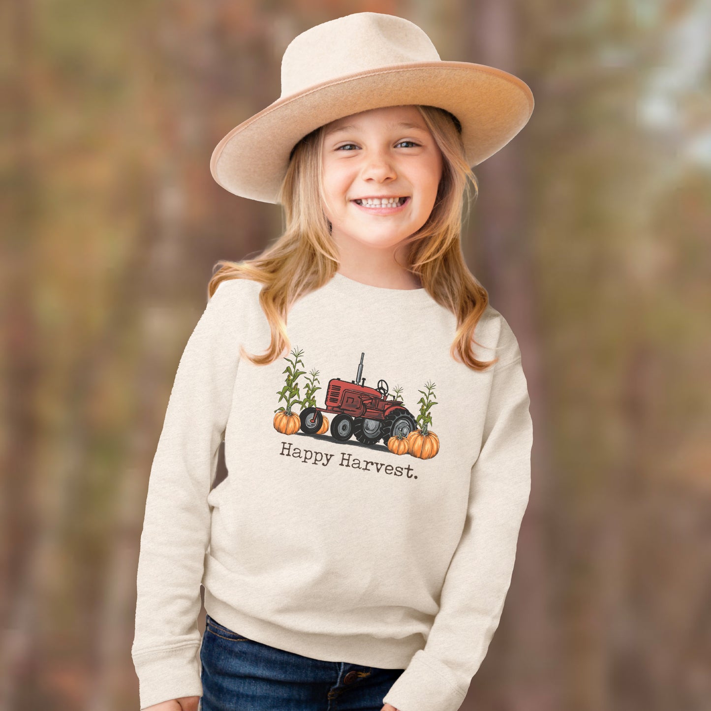 "Happy Harvest" Red Tractor Long Sleeve Tee for Kids