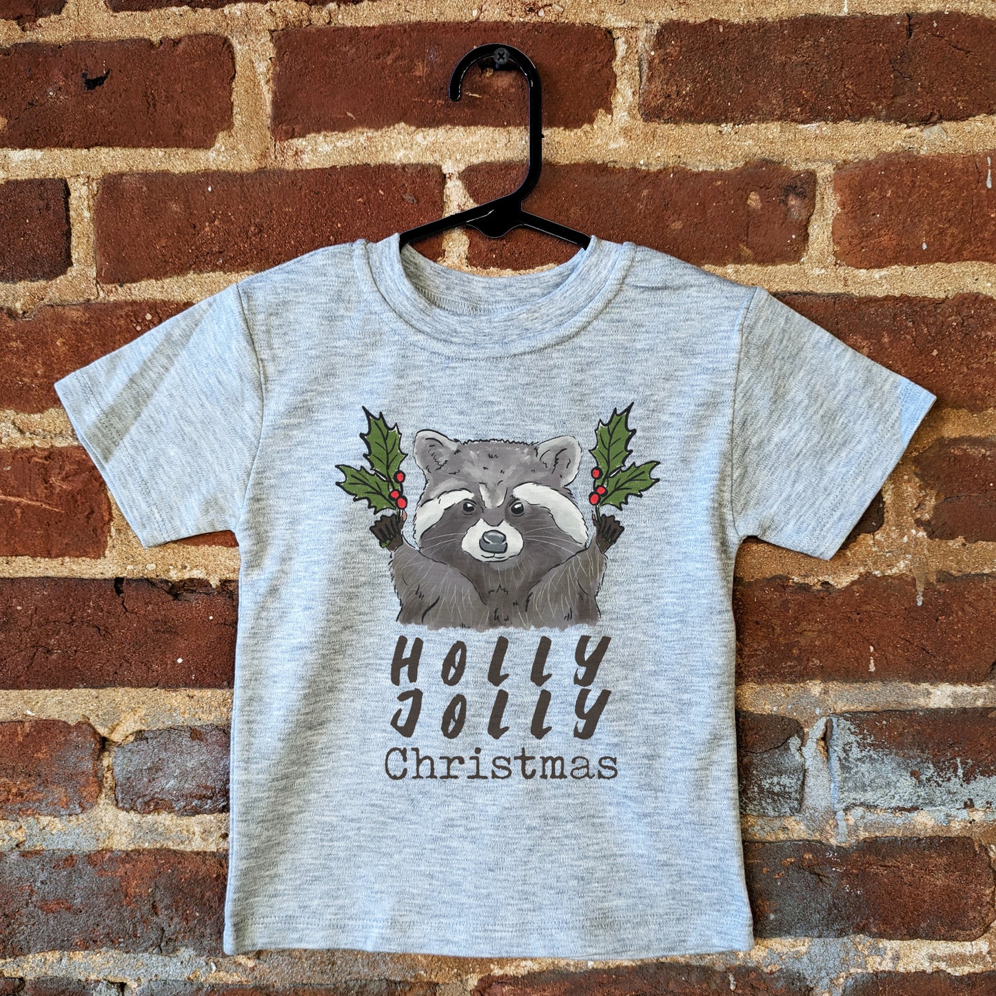 "Have a Holly Jolly Christmas" Woodland Raccoon Holiday Kid Tee