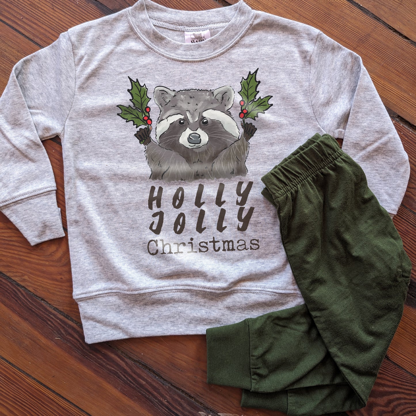 "Have a Holly Jolly Christmas" Woodland Raccoon Holiday Long Sleeve Shirt