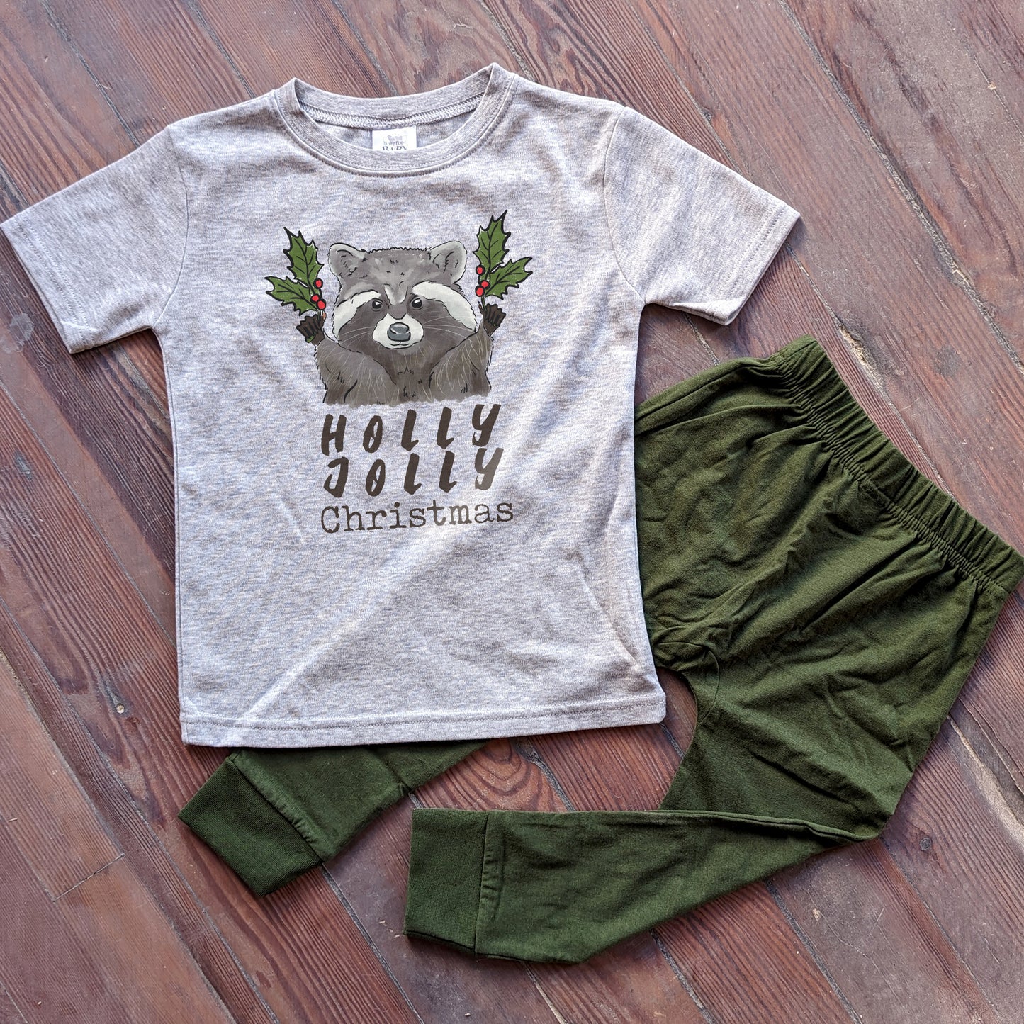 "Have a Holly Jolly Christmas" Woodland Raccoon Holiday Kid Tee