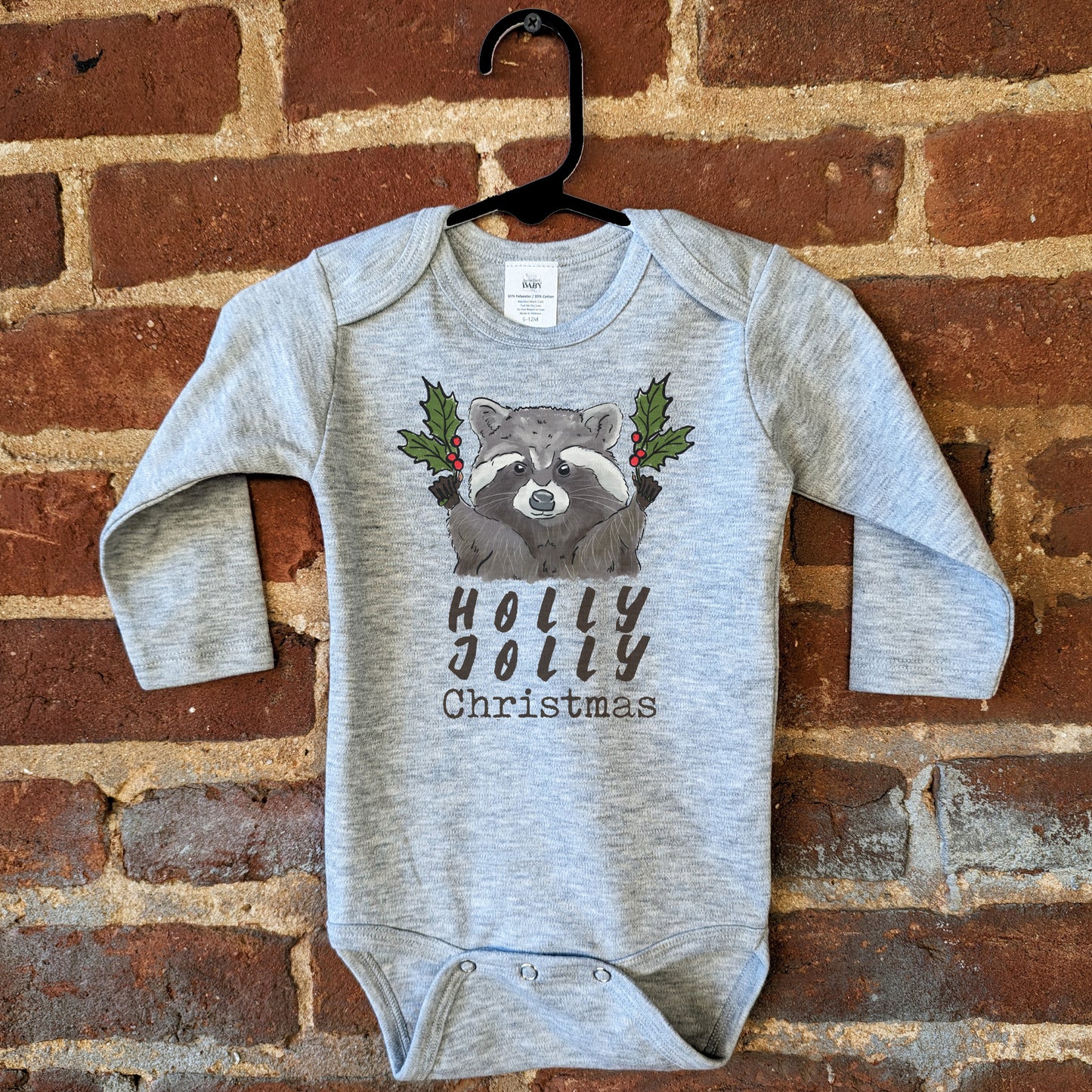 "Have a Holly Jolly Christmas" Woodland Raccoon Baby Body Suit