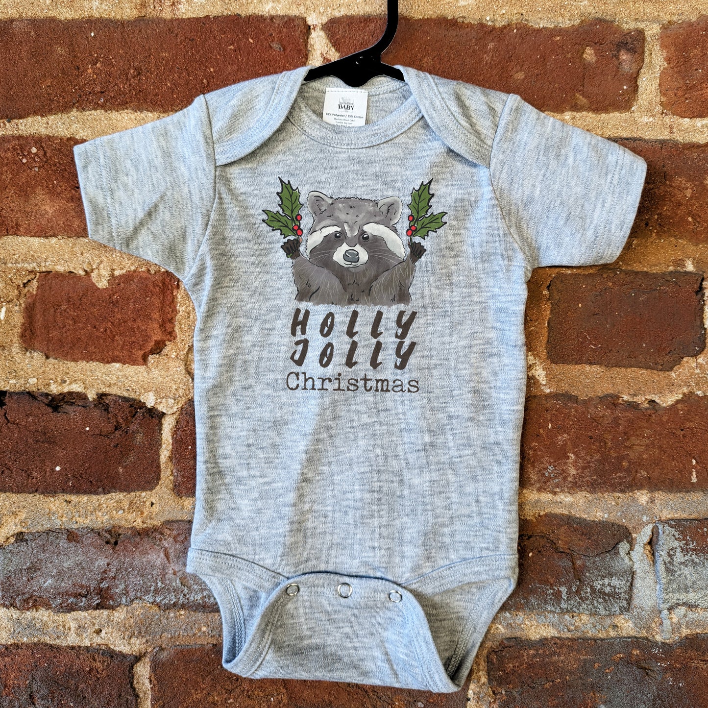 "Have a Holly Jolly Christmas" Woodland Raccoon Baby Body Suit