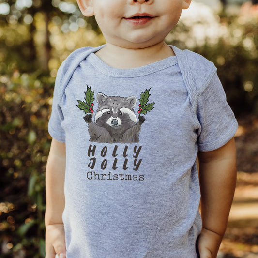 "Have a Holly Jolly Christmas" Woodland Raccoon Baby Body Suit