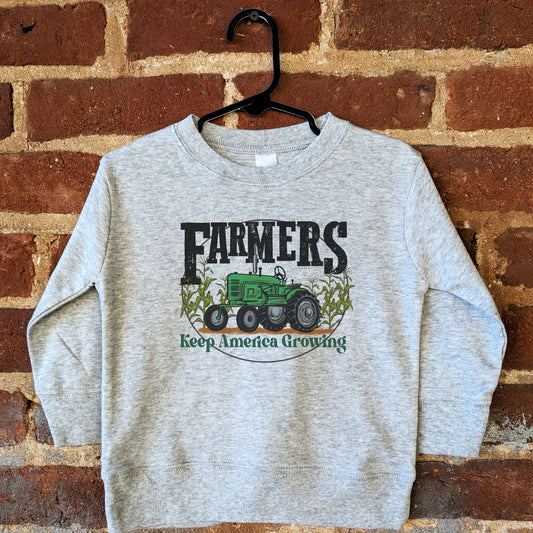 "Farmers keep America growing" Green Tractor Kid Long Sleeve