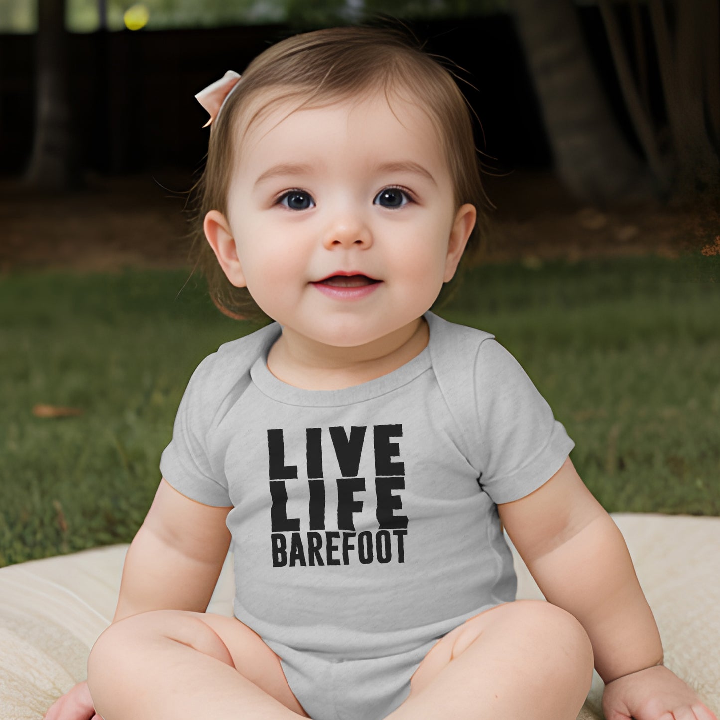 "Live Life Barefoot" Gray Short Sleeve Beige Body Suit