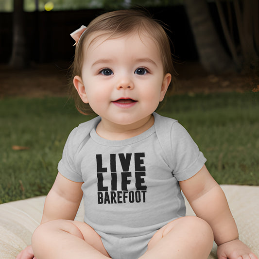 "Live Life Barefoot" Gray Short Sleeve Beige Body Suit