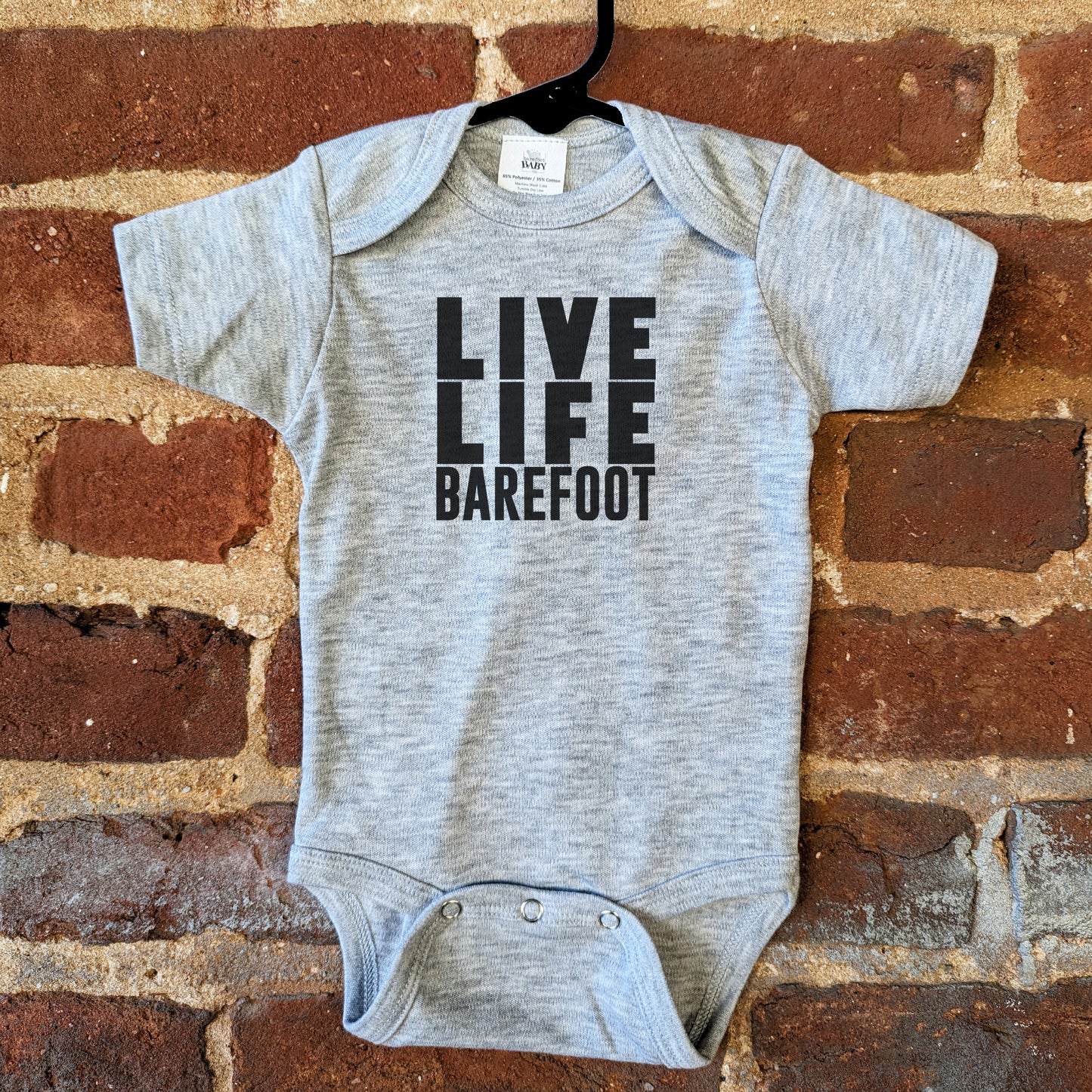 "Live Life Barefoot" Gray Short Sleeve Beige Body Suit