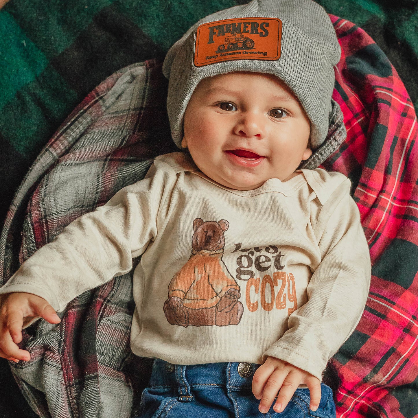 "Let's Get Cozy" Woodland Bear Baby Fall Body Suit