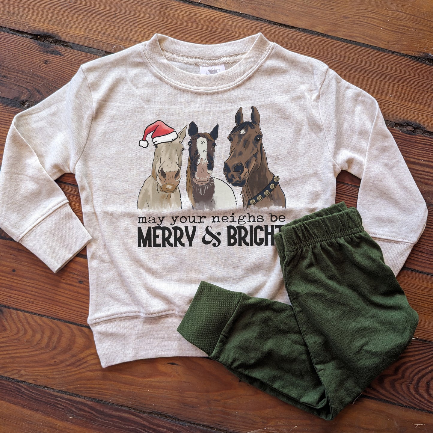 "May Your Neighs be Merry and Bright" Christmas Horse Sleep N' Play Set | Ages 2T-5T Includes Shirt & Joggers