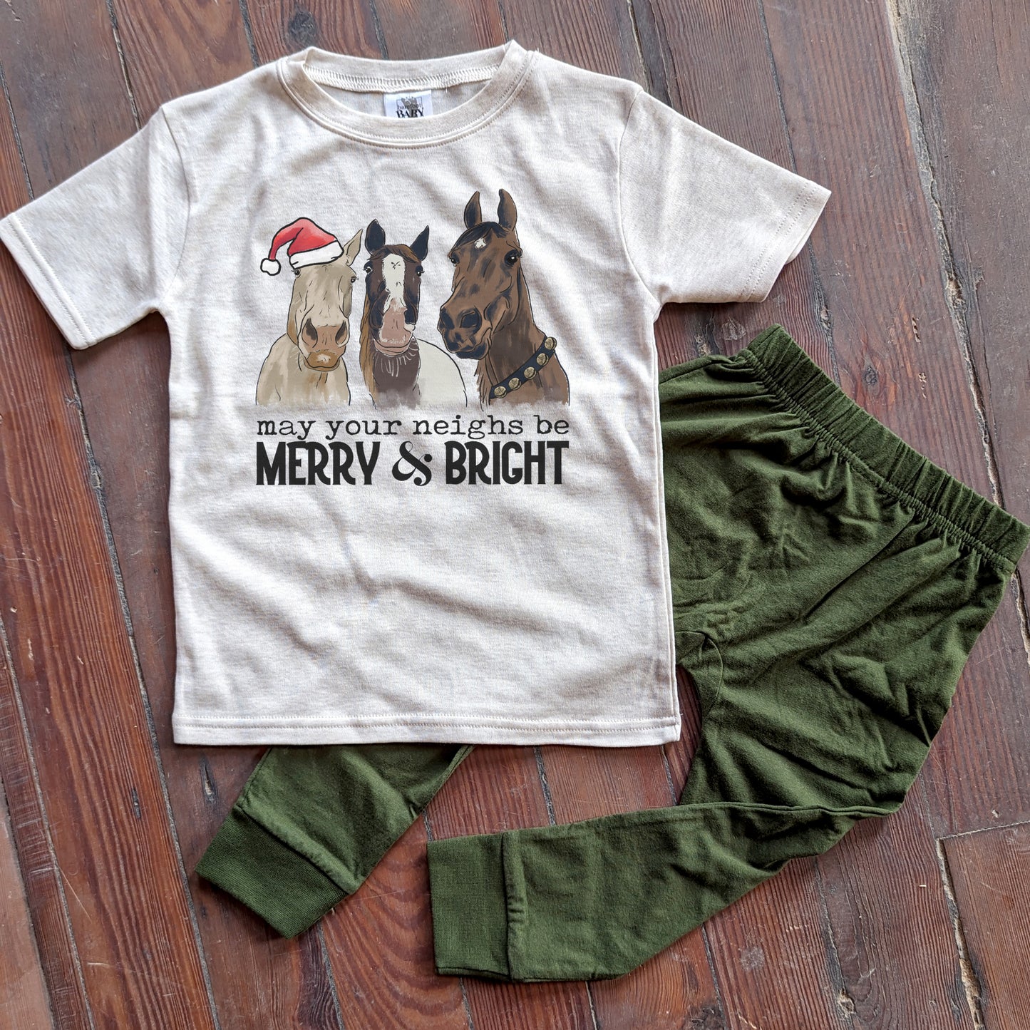 "May Your Neighs be Merry and Bright" Christmas Horse Sleep N' Play Set | Ages 2T-5T Includes Shirt & Joggers