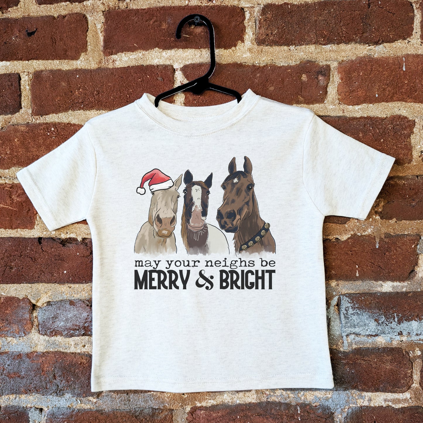 "May Your Neighs be Merry & Bright" Country Western Horse Kid Christmas 2024 tee