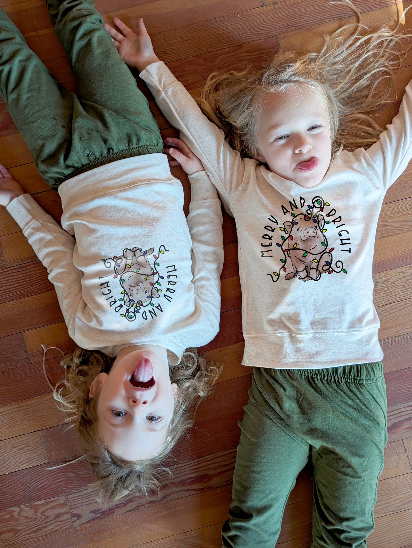 "Merry and Bright" Christmas Pig Sleep N' Play Set | Ages 2T-5T Includes Shirt & Joggers