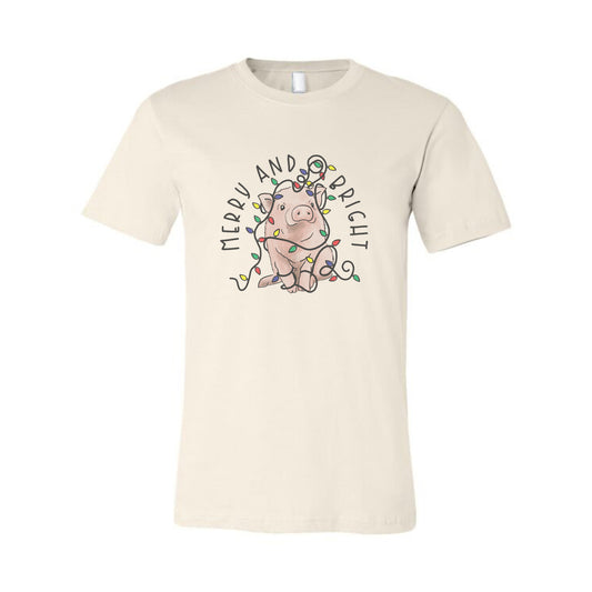 "Merry & Bright" Pig Country Western Christmas Mommy & Me ADULT size tee