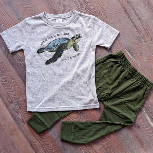 "The Ocean is Calling" Turtle Beach Set for Ages 2T-5T Sleep 'n Play Set | Size 2T through 5T | Includes Shirt & Joggers