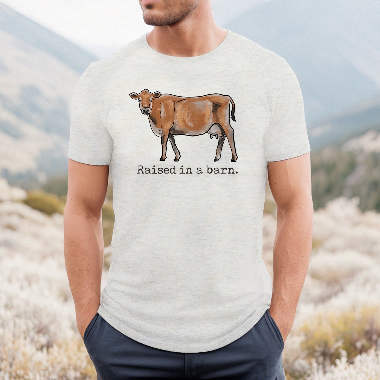 ADULT "Raised in a barn" cow Country Farm Tee