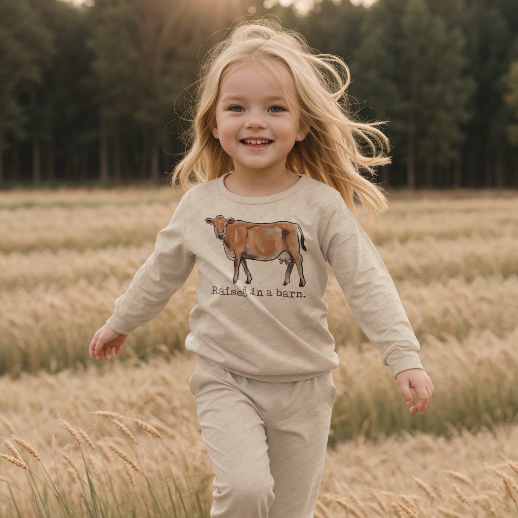 "Raised in a barn" Cow Farm Adventure Sleep 'n Play Set | Size 2T through XS | Includes Shirt & Joggers (Copy)