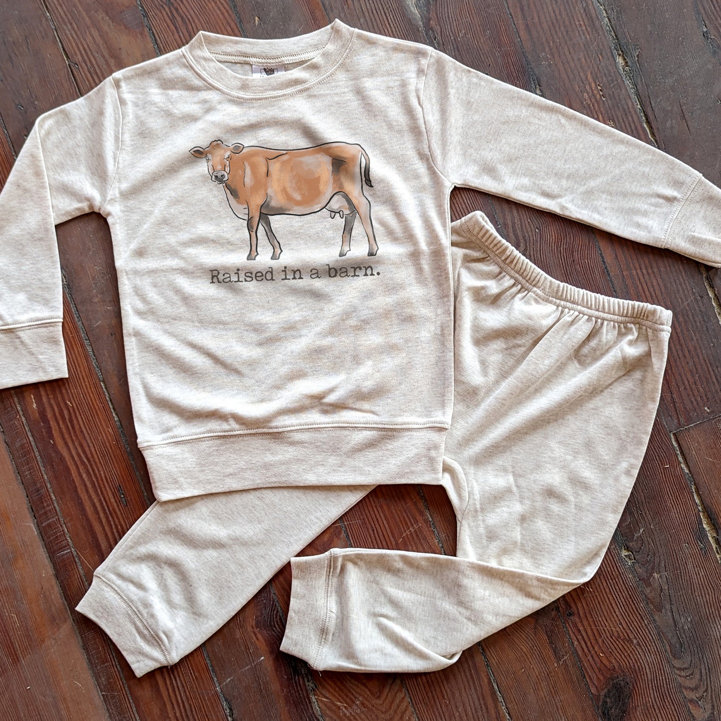 "Raised in a barn" Cow Farm Adventure Sleep 'n Play Set | Size 2T through XS | Includes Shirt & Joggers (Copy)