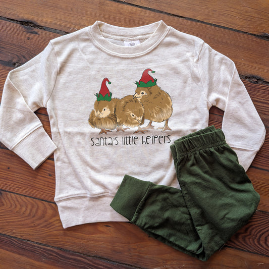 "Santa's Little Helpers" Christmas Chicken Holiday Sleep N' Play Set | Ages 2T-5T Includes Shirt & Joggers