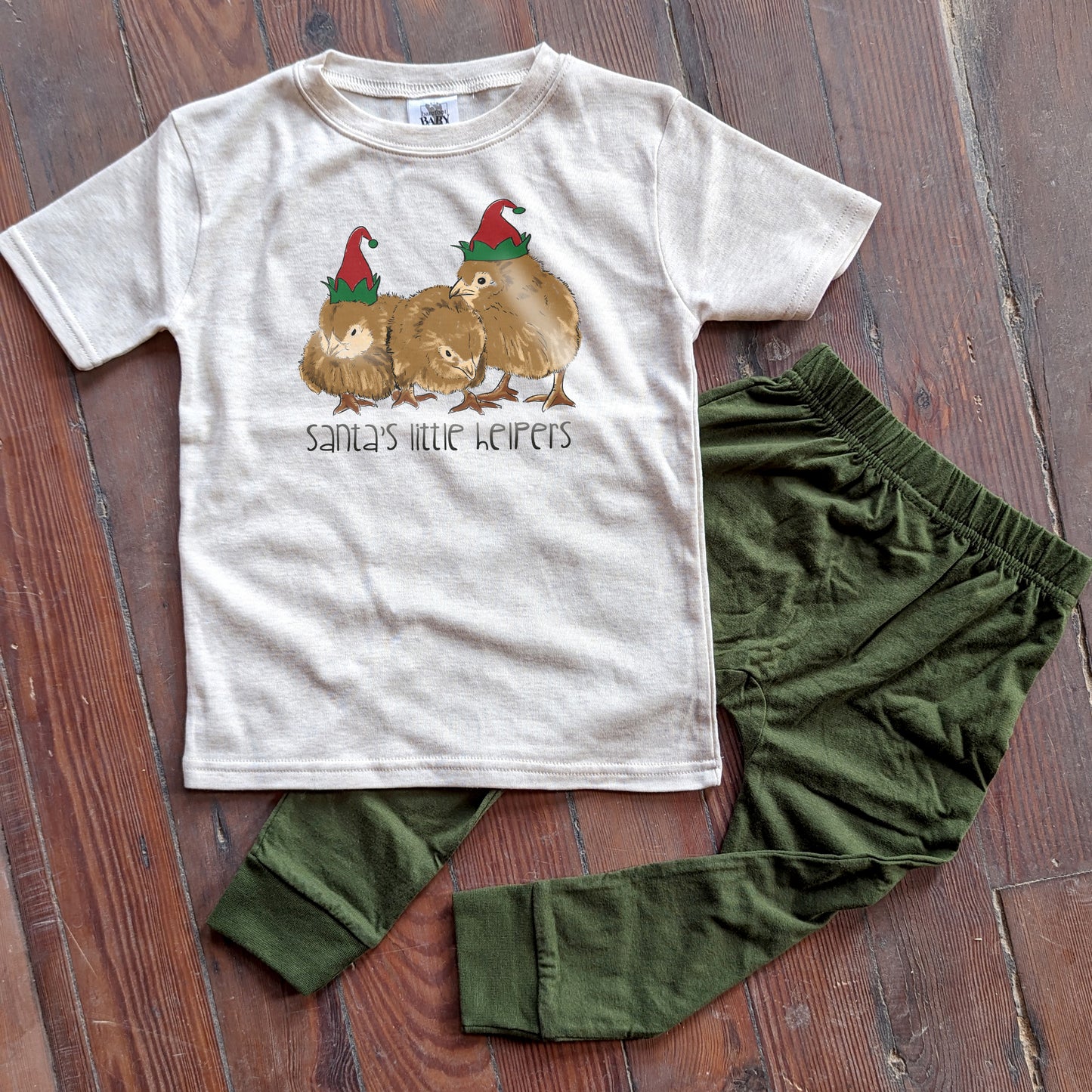 "Santa's Little Helpers" Christmas Chicken Holiday Sleep N' Play Set | Ages 2T-5T Includes Shirt & Joggers