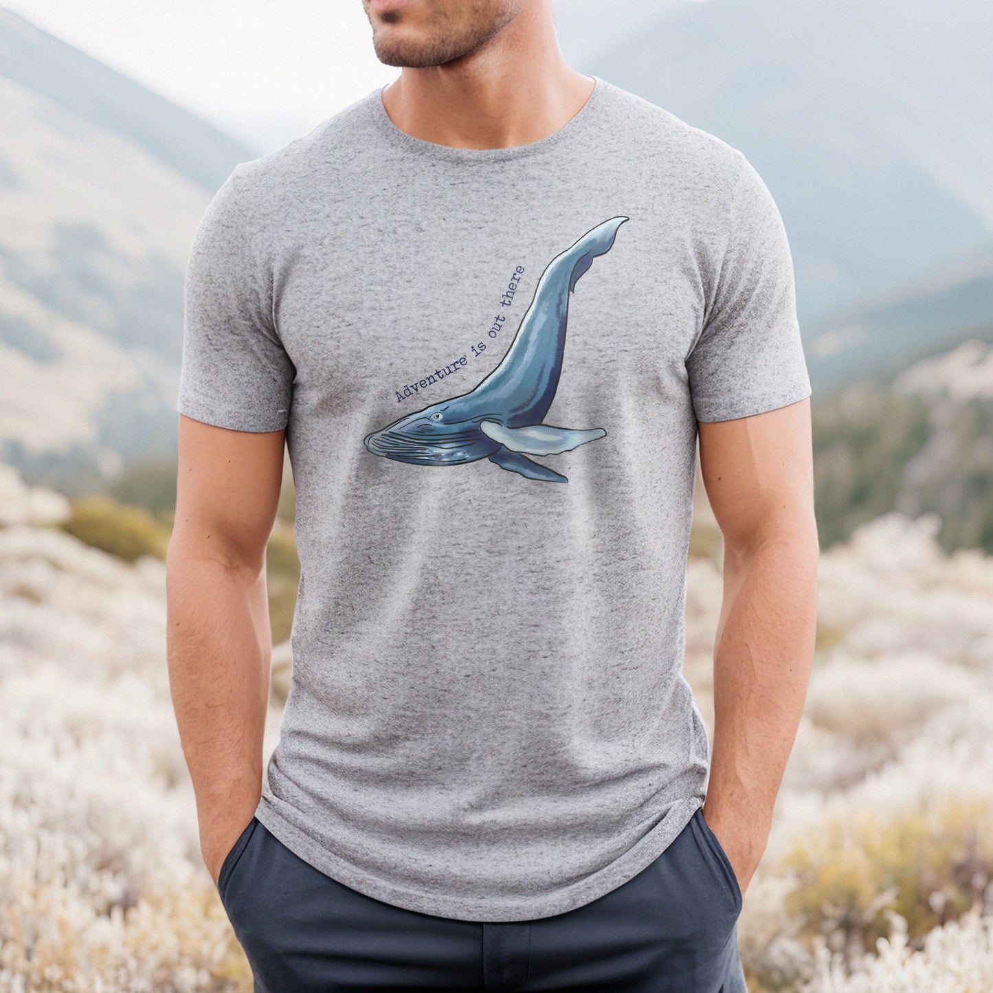 "Adventure is out There" Grey Adult Whale Tee for Ocean Adventures