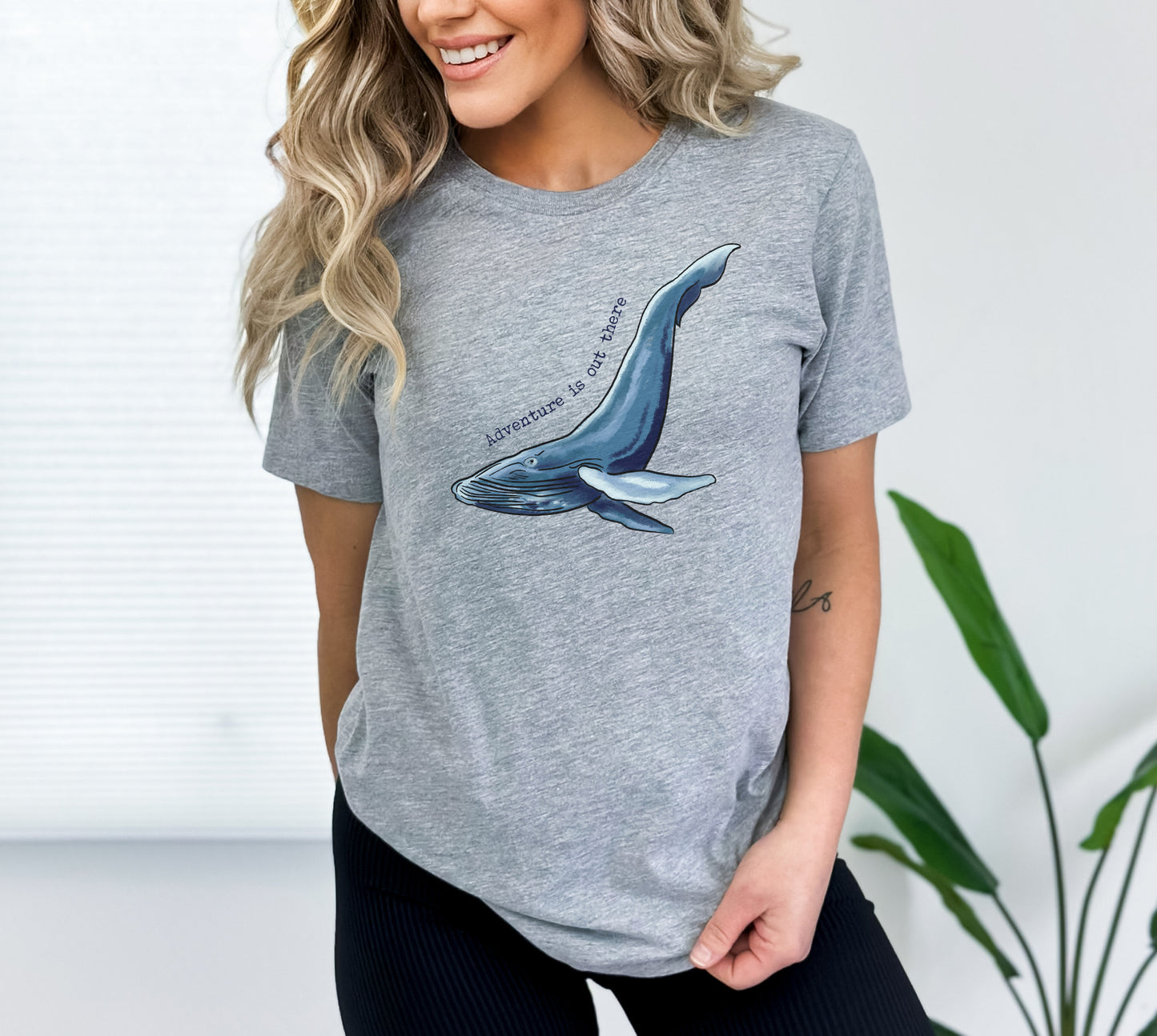 "Adventure is out There" Grey Adult Whale Tee for Ocean Adventures