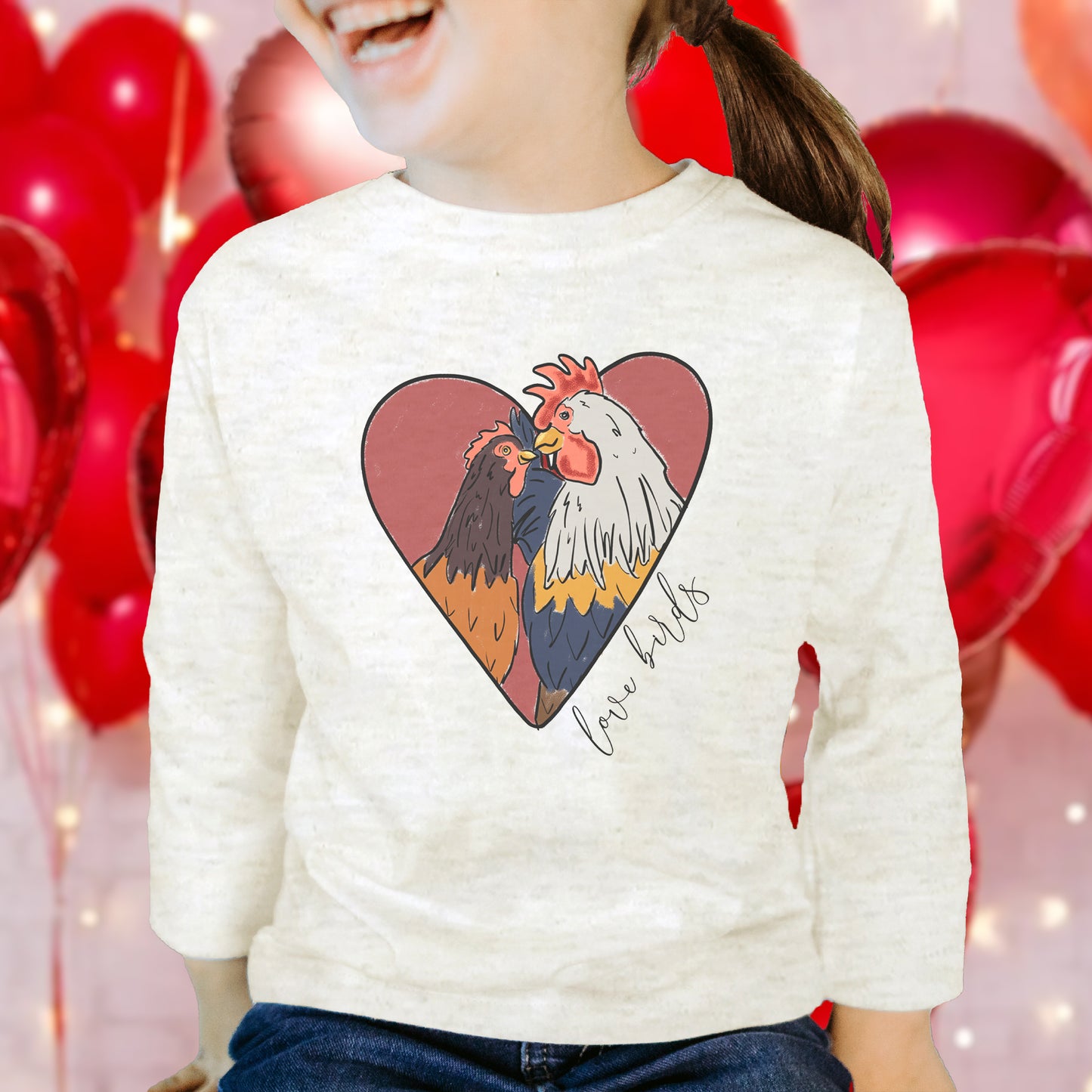 "Love Birds" Valentine's Day Chicken Long Sleeve shirt for Kids