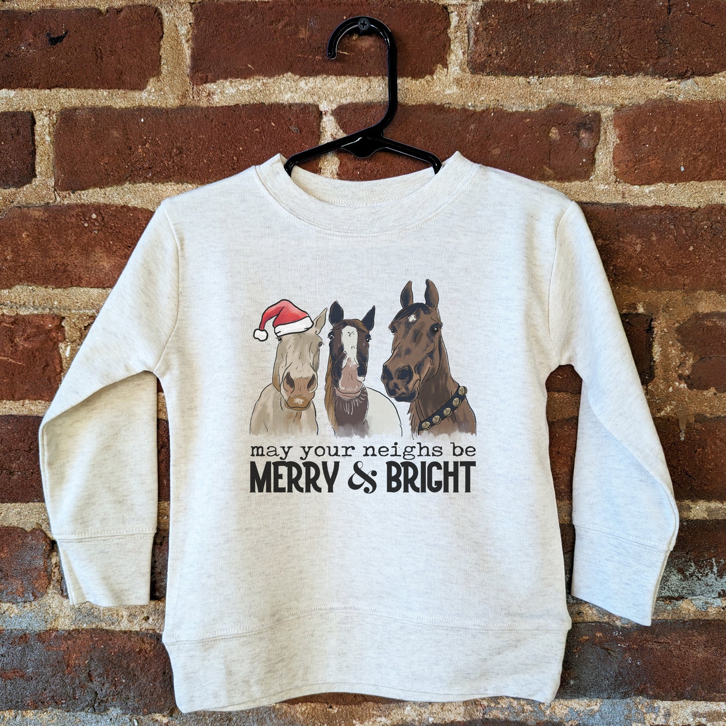 "May Your Neighs be Merry & Bright" Country Western Horse Kid Christmas Long Sleeve