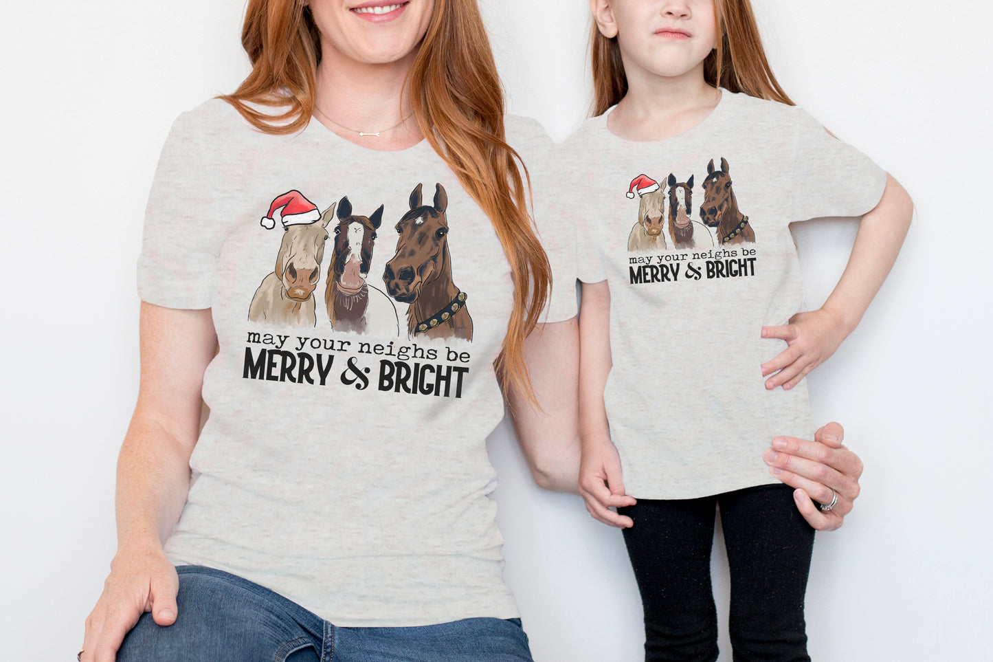 "May Your Neighs be Merry & Bright" Country Western Christmas Mommy & Me ADULT size tee