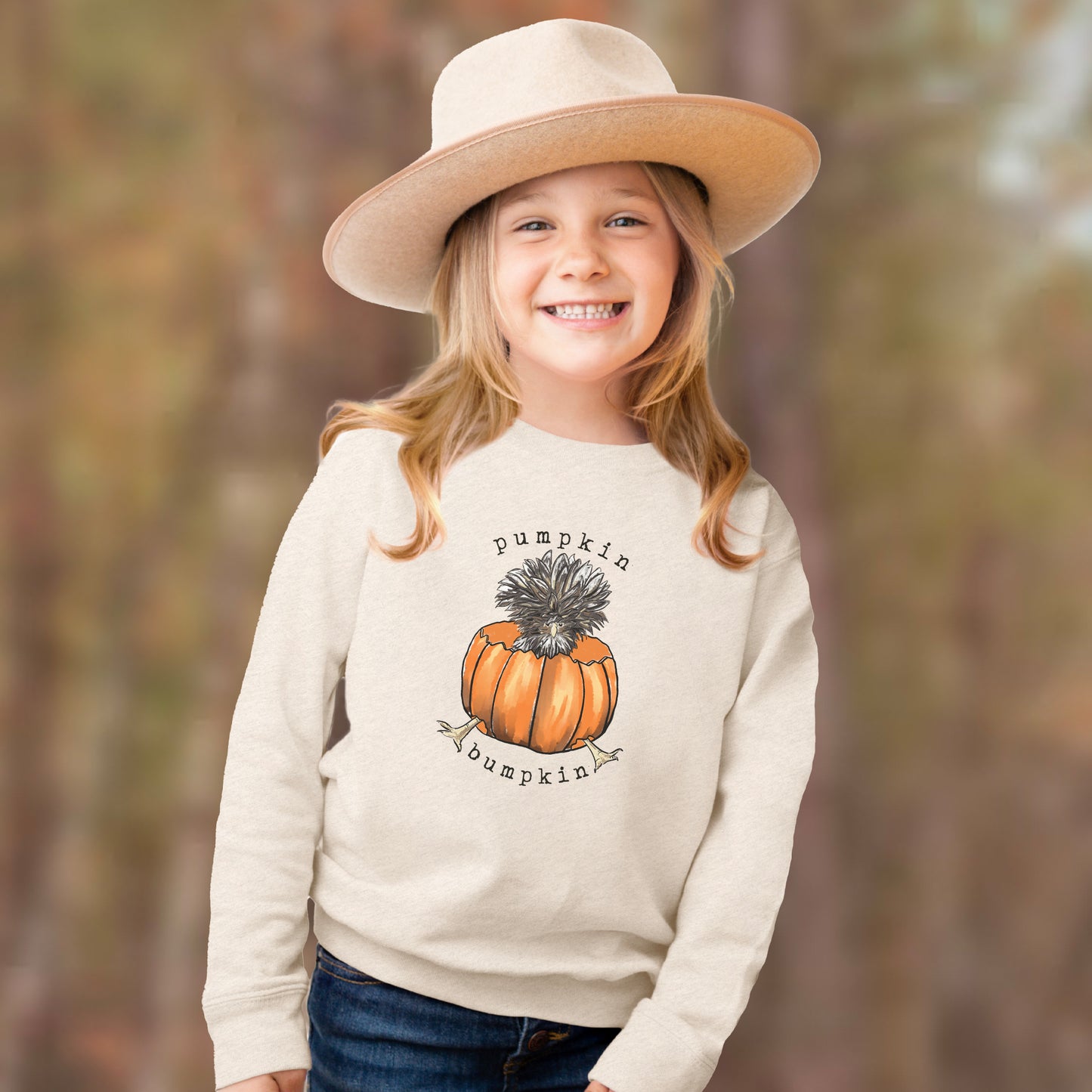 "Pumpkin Bumpkin" Country Chicken Long Sleeve Tee for Kids